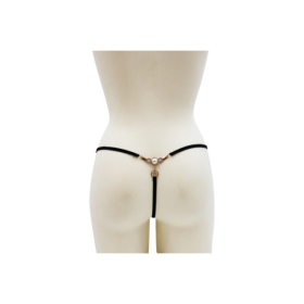 String noir avec bijou perle & strass dorés 